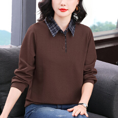 批发2025年新款假两件卫衣拼接格子翻领洋气时尚大码宽松上衣<b class='q'>妈妈装</b>