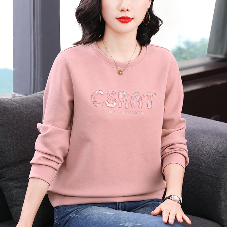 MY16094# 圆领纯色卫衣外穿新款时尚宽松遮肚休闲刺绣字母长袖百搭女裝貨源服裝批發