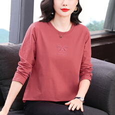 批发2026年新款长袖T恤套头上衣女宽松大码<b class='q'>妈妈装</b>纯棉刺绣休闲气质