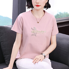 批发<b class='q'>妈妈装</b>2026春季新款绣花短袖女T恤高级感设计宽松显瘦拼接上衣女