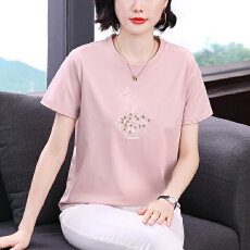 批发短袖T恤女夏季2026年新款宽松刺绣雅致上衣中年<b class='q'>妈妈装</b>休闲气质