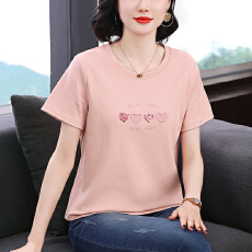 批发<b class='q'>妈妈装</b>2026新款亮片刺绣短袖圆领T恤休闲时尚宽松显瘦拼接上衣女