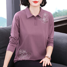 批发<b class='q'>妈妈装</b>2026秋季新款长袖女T恤高级感小众设计宽松显瘦拼接上衣女