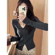 批发kumikumi复古长袖小众针织<b class='q'>开衫</b>外套女秋季修身显瘦短款打底衫上衣
