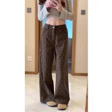 批发美拉德复古棕色碎花牛仔裤女秋冬季2026新款宽松直筒阔腿拖地<b class='q'>裤子</b>