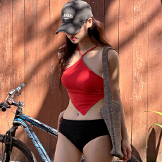 批发FlaminGold 韩国性感露背连体泳衣小胸复古遮肚显瘦温泉度假泳装