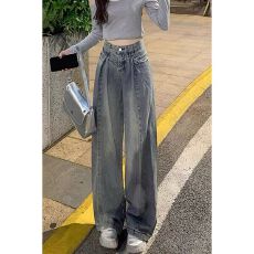 批发美式复古阔腿牛仔<b class='q'>裤</b>女春夏新款高腰百搭宽松<b class='q'>显瘦</b>垂感拖地长<b class='q'>裤</b>子潮
