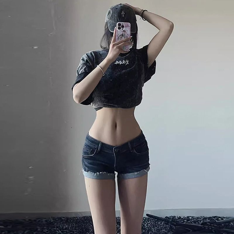 아메리칸 레트로 진한 파란색 펭 넓적 다리 데님 반바지 여성 여름 빅 사이즈 핫걸 y2k 몸매 가꾸기 슬림해 보이는 타이트 스커트 뜨거운 바지