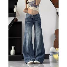 批发弯刀设计感<b class='q'>微喇</b><b class='q'>牛仔裤</b>女美式复古水洗秋季宽松显瘦百搭长裤