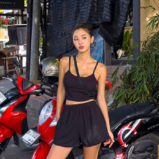 批发复古纯色泳衣女分体比基尼三件套小<b class='q'>胸</b>性感辣妹纯欲风沙滩度假温泉