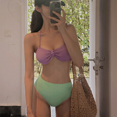 批发韩国新款泳衣女2026分体三角高腰性感比基尼保守遮肚显瘦小胸肚兜