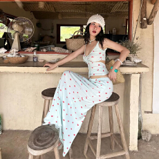 批发女士分体泳衣四件套半身裹裙小胸聚拢温泉海岛度假风比基尼高级感