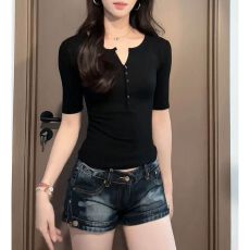 批发辣妹气质水洗磨白侧边拉链牛仔超短裤女夏季低腰性感包臀a字热裤