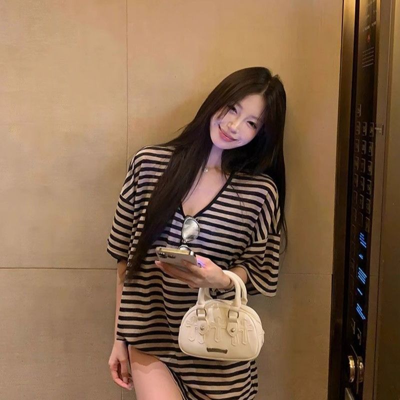 스트라이프 패치워크 한 바람 다용도 맨위 루즈핏 조류 소녀