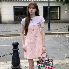 批发韩系复古小猫星星印花学生背带裤女<b class='q'>夏</b>季休闲学院风小个子短裤