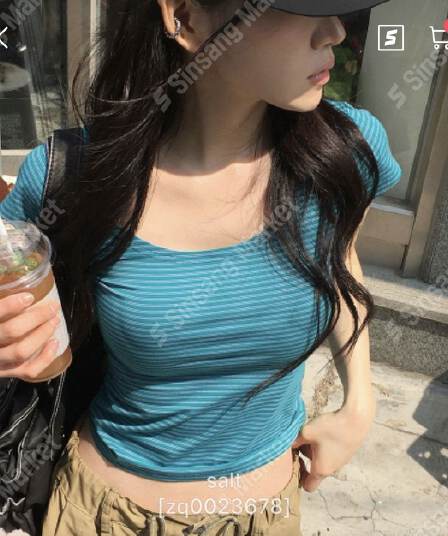 한 부서 달콤한 차가운 바람 배색 스트라이프 반팔 티셔츠 여성 여름 디자인 센스 몸매 가꾸기 슬림해 보이는 다용도 거리 맨위 트렌디