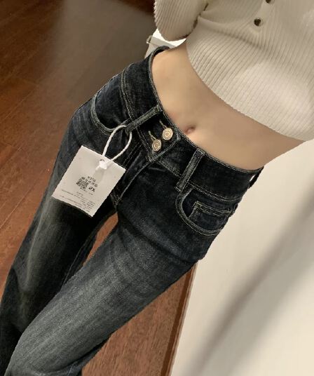 아메리칸 블루 회색 부츠컷 청바지 여성 어두운 색 2026 봄 여름 새로운 하이웨이스트 스트레이트 슬림해 보이는 나팔 바지