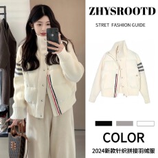 批发韩系学院风设计感拼接针织棉服<b class='q'>男</b>女秋冬独特别致立领轻薄棉衣外套