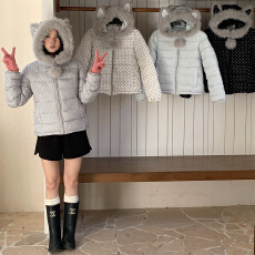 批发2026冬季新款甜美少女风波点棉服女短款加厚连帽小个子冬季棉衣