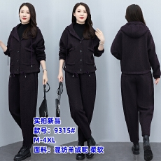 批发高档时尚两件套女2025秋冬新款连帽外套毛呢料时髦减龄<b class='q'>哈伦裤</b><b class='q'>套装</b>