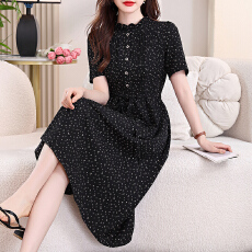 批发实拍法式复古小碎花<b class='q'>连衣裙</b><b class='q'>女</b>木耳边立领压褶抽绳收腰显瘦温柔风