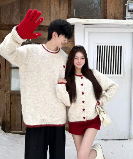 실사 커플룩 가을 겨울 의류 하트 두꺼운 스웨터 오픈 가디건 여성 니트 스웨터 남자 있음 선적