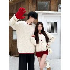 批发实拍情侣装秋冬装爱心加厚毛衣开衫女<b class='q'>针织衫</b>男