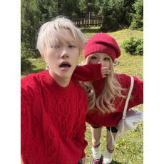 批发实拍情侣装秋冬装圣诞过年红色加厚毛衣跨年女<b class='q'>针织衫</b>男