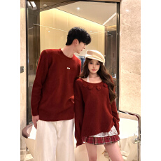 批发实拍情侣装秋冬装圣诞过年红色加厚毛衣两件套女<b class='q'>针织衫</b><b class='q'>男</b>