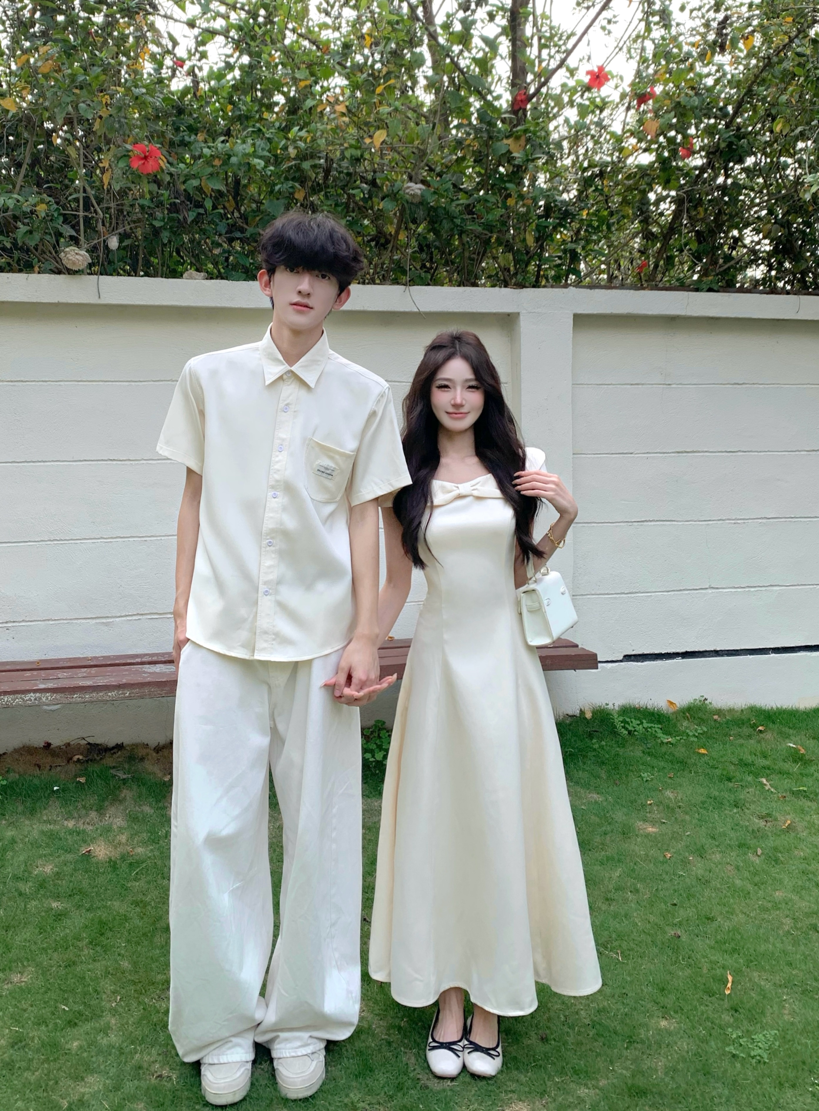 커플룩 여름 드레스 새로운 결혼 등록 사진 예복 드레스 여자 셔츠 하나 치마 하나 의류 계절