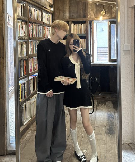 실사 커플룩 가을 겨울 의류 두꺼운 스웨터 남자 풀오버 여성 니트 스웨터 치마 하나 치마 하나 의류 있음 선적