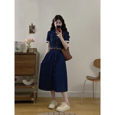 批发<b class='q'>大码</b>女装夏季新款花边拼接牛仔连衣裙胖mm收腰遮肚子显瘦中长裙子