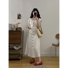 批发大码女装单排扣短袖<b class='q'>连衣裙</b>胖mm夏季新款大方得体遮肉收腰显瘦裙子