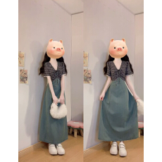 批发<b class='q'>大码</b>女装短袖拼接牛仔绑带连衣裙胖mm夏季新款遮肉收腰显瘦长裙子