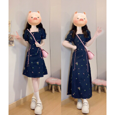 批发<b class='q'>大码</b>女装绣花短袖牛仔连衣裙胖mm夏季新款绑带收腰显瘦闺蜜长裙子