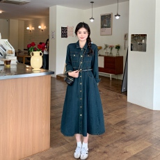 批发<b class='q'>大码</b>女装显瘦遮肉长袖连衣裙2026春季新款胖mm时尚休闲牛仔裙子