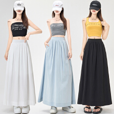 批发天蓝色及踝长裙子2026春夏季新款飘逸大裙摆伞裙韩系清甜半身裙女