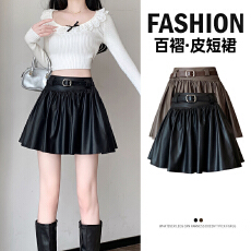 批发实拍时尚pu皮百褶短裙女半身裙子秋冬超短美式a字<b class='q'>迷你裙</b>辣妹皮裙
