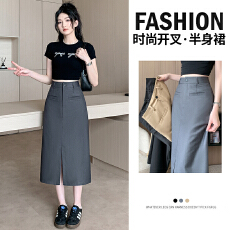 批发<b class='q'>实拍</b>修身西装半身裙女秋开叉设计感小众时尚中长款气质显瘦长裙子