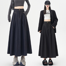 批发黑色高级感复古仿牛仔半身裙女装2026春新款显瘦大摆遮胯显瘦伞裙