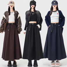 批发实拍美拉德咖啡色a字半身裙女秋装新款高级感<b class='q'>西装</b>大摆中长伞裙子