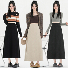 批发毛呢针织半身裙女秋冬新款<b class='q'>中长款</b>高腰显瘦a字大摆伞裙糯米长裙子