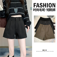 批发灰色呢料短<b class='q'>裤</b>女2025新款秋冬季阔腿高腰显瘦百搭A字外穿毛呢靴<b class='q'>裤</b>