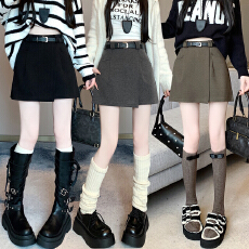 批发灰色厚毛呢料短裙<b class='q'>裤</b>女秋冬外穿小个子a字靴<b class='q'>裤</b>2025新款不规则短<b class='q'>裤</b>