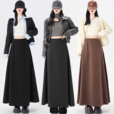 批发毛呢灰色半身裙女2025新款秋冬裙冬款裙子<b class='q'>长裙</b>A字小个子中<b class='q'>长裙</b>子