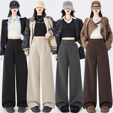 批发灰色毛呢阔腿裤女秋冬2025新款直筒宽松高腰冬季休闲裤加厚裤子女