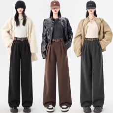 批发毛呢阔腿裤女秋冬2025新款小个子直筒裤子冬季加厚西装显瘦长裤子
