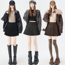 批发灰色毛呢百褶半身裙女秋冬2025新款高腰显瘦小个子防走光a字短裙
