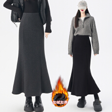 批发加绒加厚毛呢鱼尾半身裙女秋冬2025新款高腰显瘦垂感a字包臀长裙