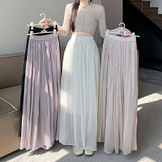 批发浅紫色夏季新款琉璃纱冰丝显瘦阔腿裤气质千褶裙裤宽松薄阔腿裤子